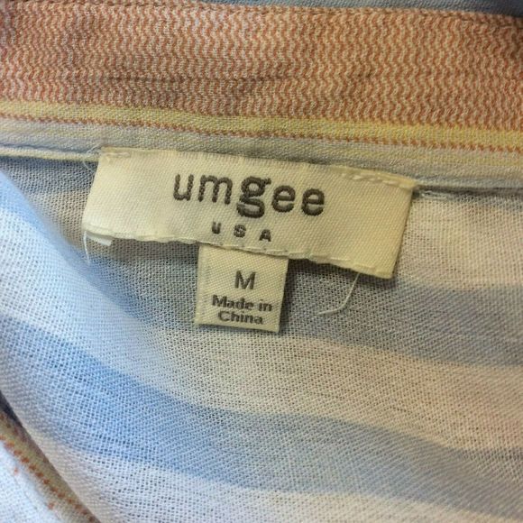 Umgee USA Blue Orange Striped Blouse Top Medium - Picture 5 of 6